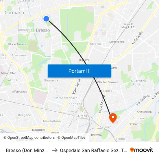 Bresso (Don Minzoni) to Ospedale San Raffaele Sez. Turro map