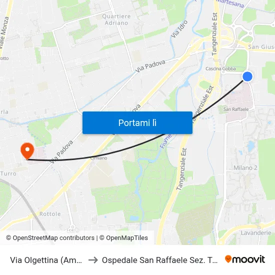 Via Olgettina (Amsa) to Ospedale San Raffaele Sez. Turro map