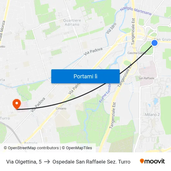 Via Olgettina, 5 to Ospedale San Raffaele Sez. Turro map