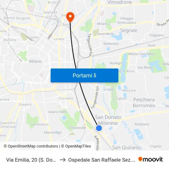 Via Emilia, 20 (S. Donato) to Ospedale San Raffaele Sez. Turro map