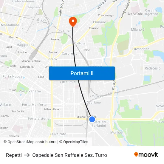 Repetti to Ospedale San Raffaele Sez. Turro map