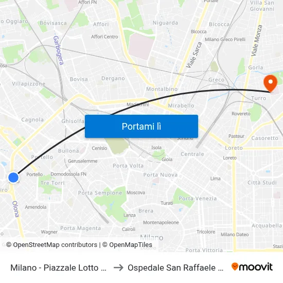Milano - Piazzale Lotto (M1 - M5) to Ospedale San Raffaele Sez. Turro map