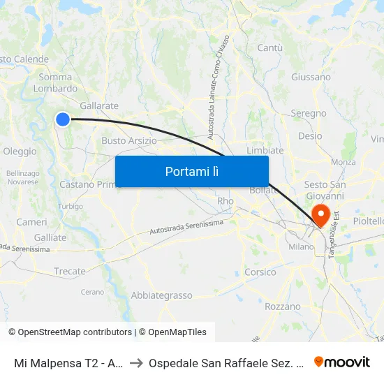 Mi Malpensa T2 - Arrivi to Ospedale San Raffaele Sez. Turro map