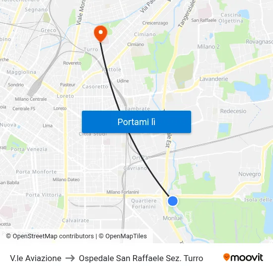 V.le Aviazione to Ospedale San Raffaele Sez. Turro map