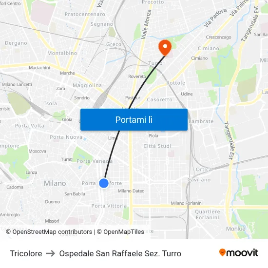 Tricolore to Ospedale San Raffaele Sez. Turro map