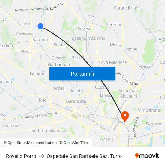 Rovello Porro to Ospedale San Raffaele Sez. Turro map