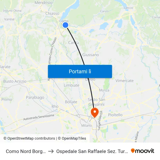 Como Nord Borghi to Ospedale San Raffaele Sez. Turro map