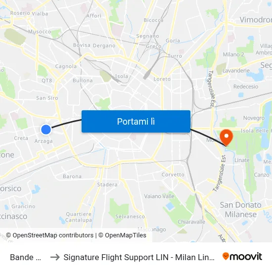Bande Nere to Signature Flight Support LIN - Milan Linate Airport map