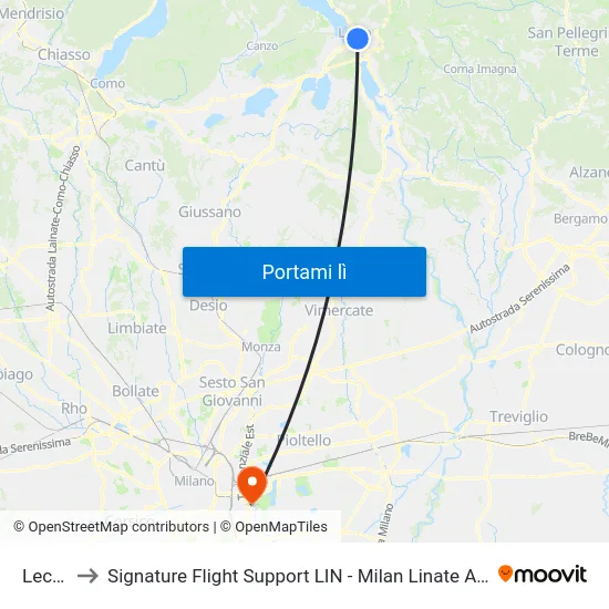 Lecco to Signature Flight Support LIN - Milan Linate Airport map