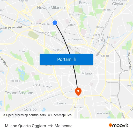 Milano Quarto Oggiaro to Malpensa map