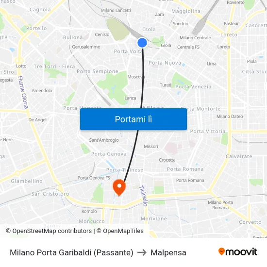 Milano Porta Garibaldi (Passante) to Malpensa map