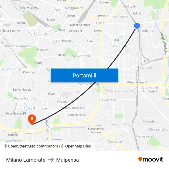 Milano Lambrate to Malpensa map