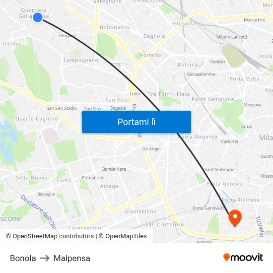 Bonola to Malpensa map