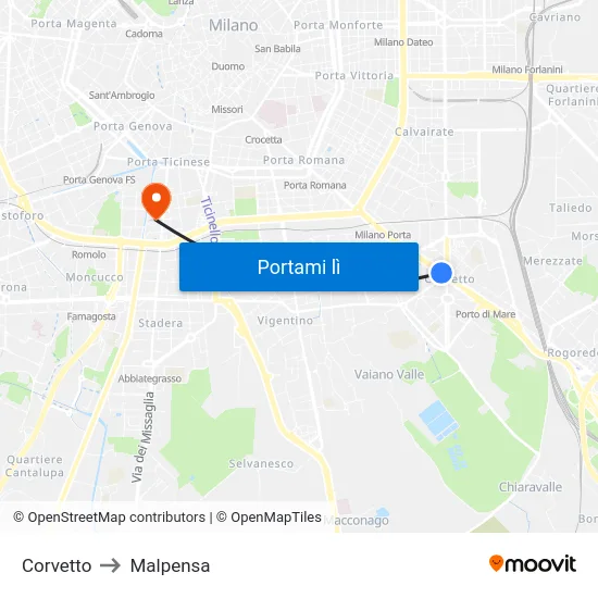 Corvetto to Malpensa map