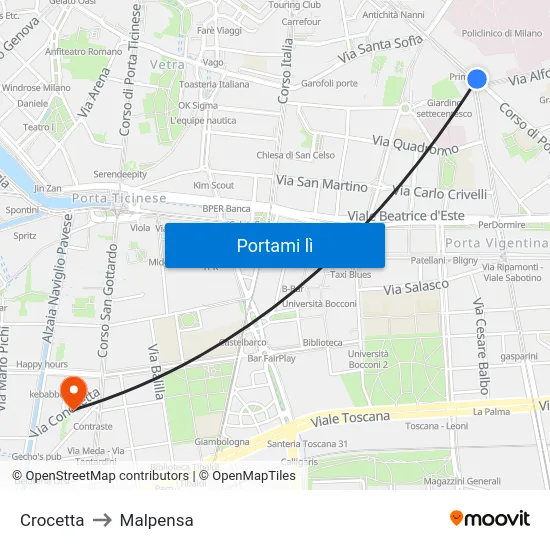 Crocetta to Malpensa map