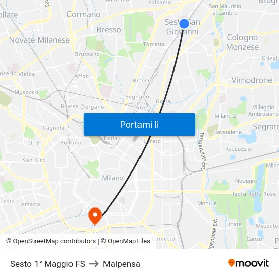 Sesto 1° Maggio FS to Malpensa map