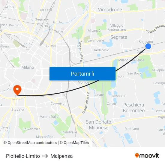 Pioltello-Limito to Malpensa map