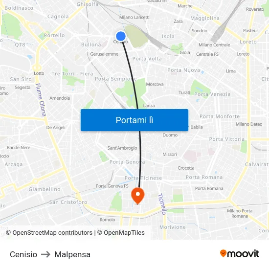 Cenisio to Malpensa map