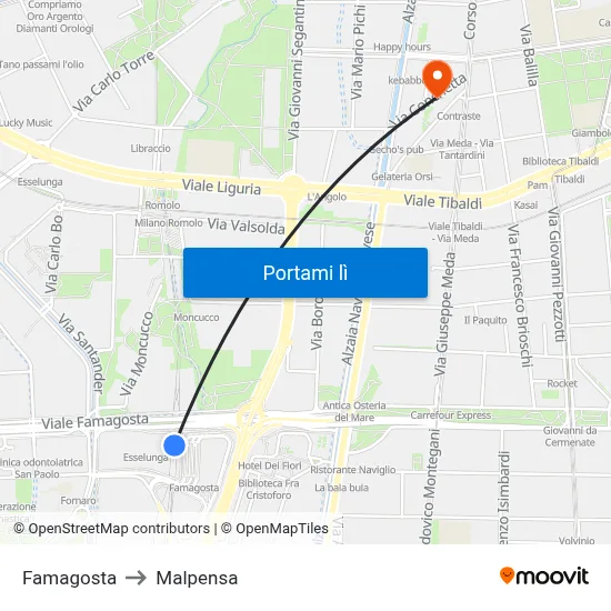 Famagosta to Malpensa map