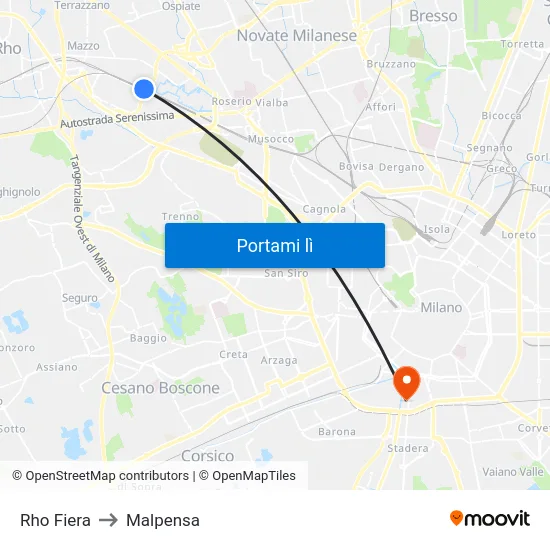 Rho Fiera to Malpensa map