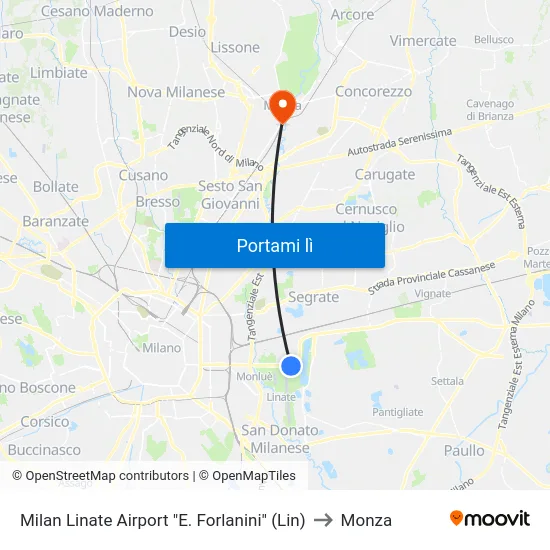 Milan Linate Airport "E. Forlanini" (Lin) to Monza map