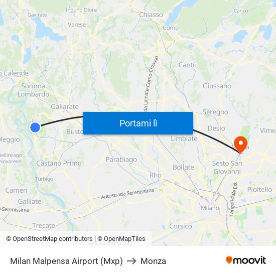 Milan Malpensa Airport (Mxp) to Monza map