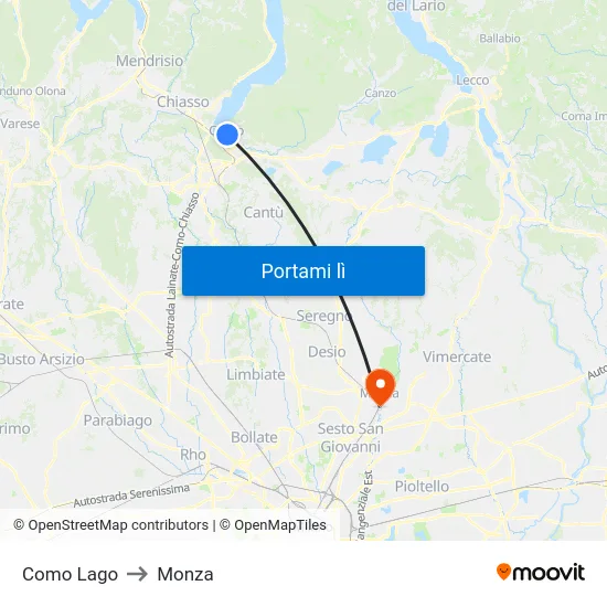 Como Lago to Monza map