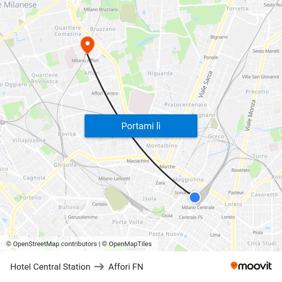 Hotel Central Station to Affori FN map