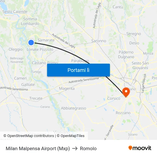 Milan Malpensa Airport (Mxp) to Romolo map