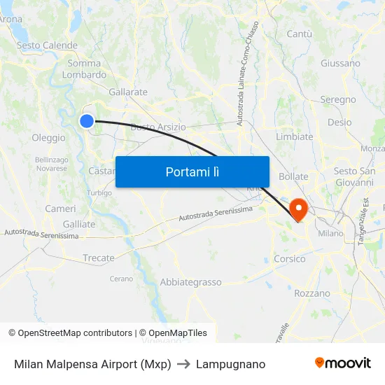 Milan Malpensa Airport (Mxp) to Lampugnano map