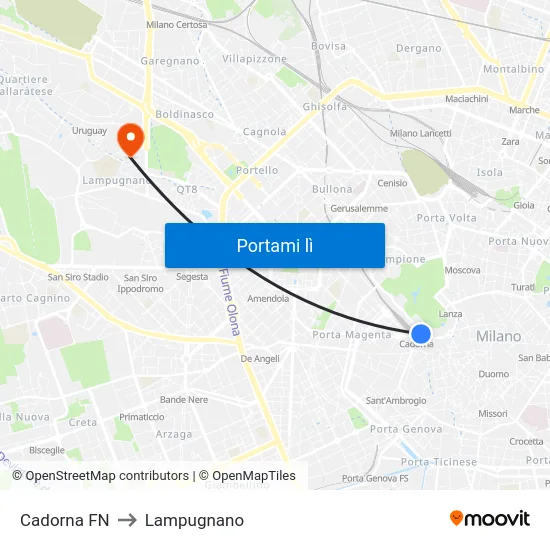 Cadorna FN to Lampugnano map