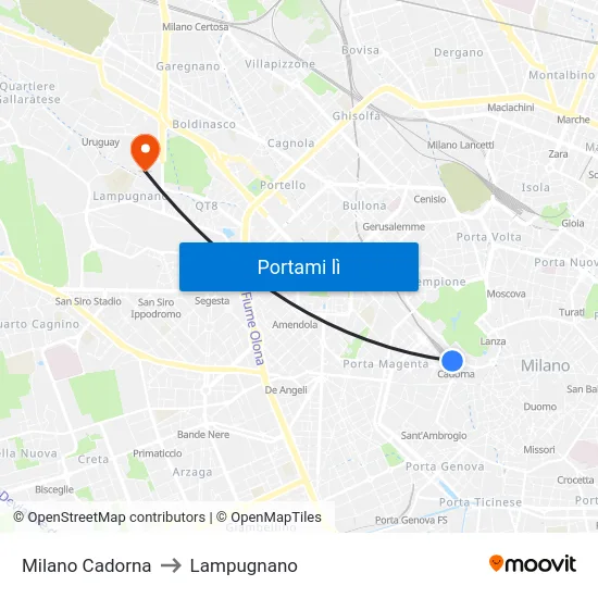 Milano Cadorna to Lampugnano map