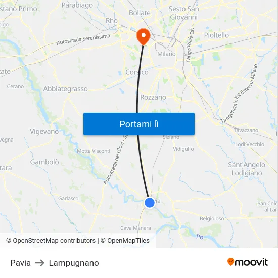 Pavia to Lampugnano map