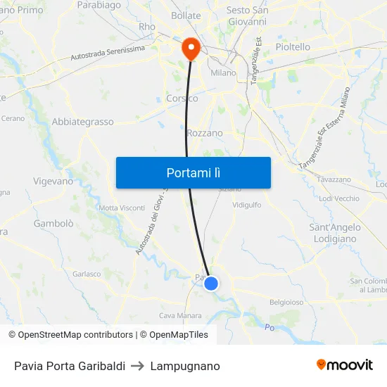 Pavia Porta Garibaldi to Lampugnano map