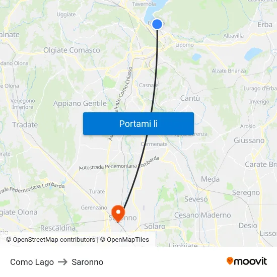 Como Lago to Saronno map