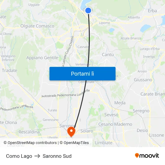 Como Lago to Saronno Sud map
