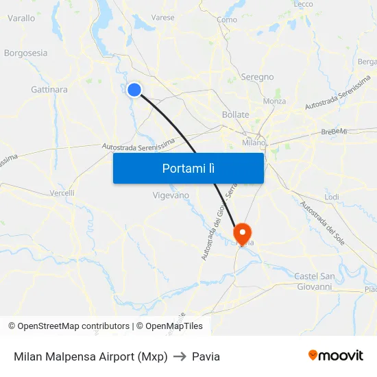 Milan Malpensa Airport (Mxp) to Pavia map