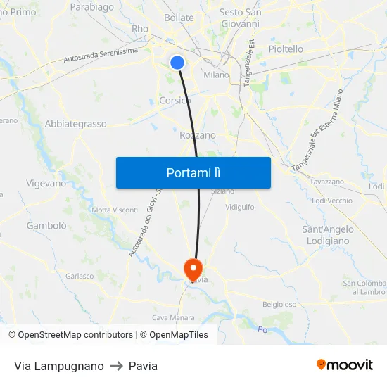 Via Lampugnano to Pavia map