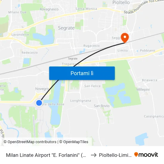 Milan Linate Airport "E. Forlanini" (Lin) to Pioltello-Limito map