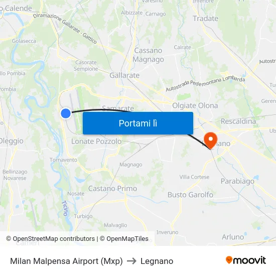 Milan Malpensa Airport (Mxp) to Legnano map
