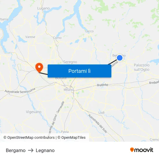 Bergamo to Legnano map