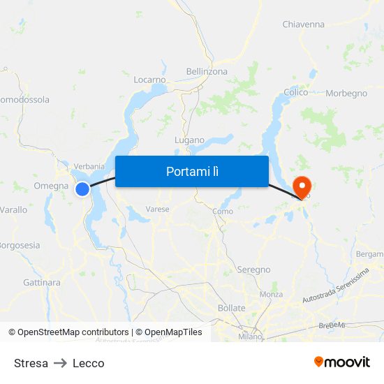 Stresa to Lecco map