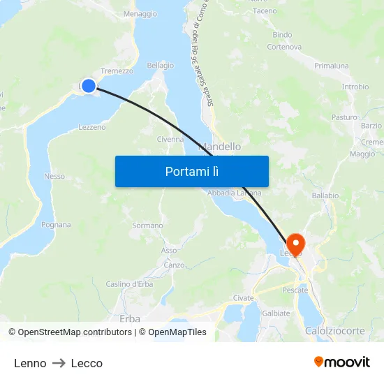 Lenno to Lecco map