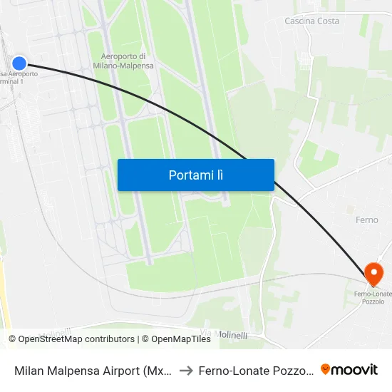 Milan Malpensa Airport (Mxp) to Ferno-Lonate Pozzolo map