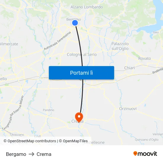 Bergamo to Crema map
