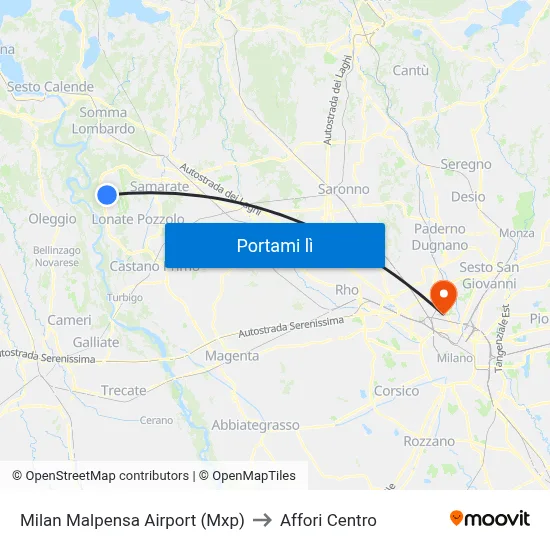 Milan Malpensa Airport (Mxp) to Affori Centro map