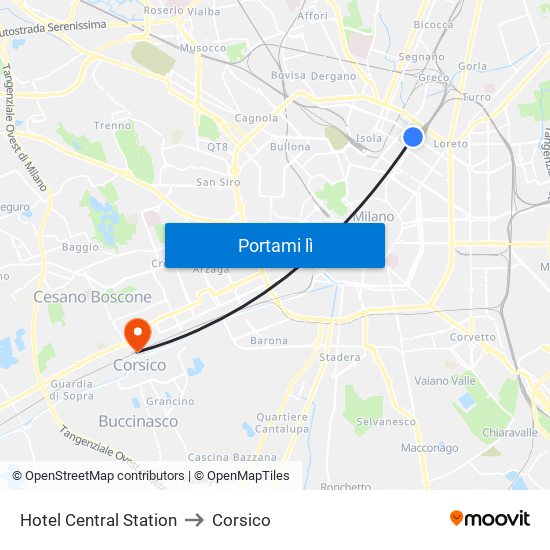 Hotel Central Station to Corsico map