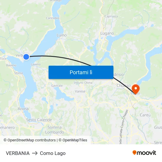 VERBANIA to Como Lago map