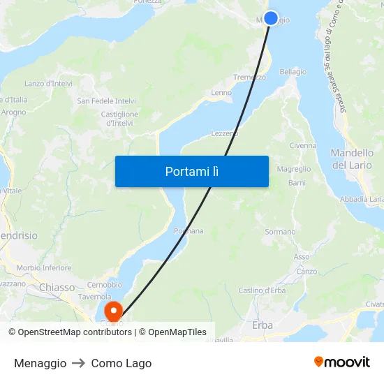Menaggio to Como Lago map