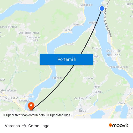 Varenna to Como Lago map